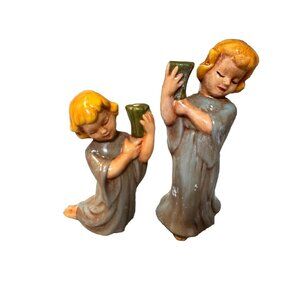 Vtg MCM Christmas Angels Figural Chalk 
Ware Candle Holder table top Decor  Read